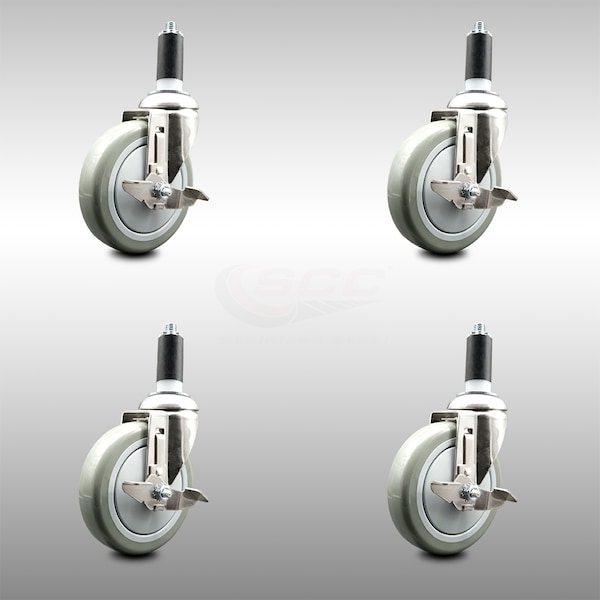 Service Caster 5 Inch 316SS Gray Poly Swivel 1-1/4 Inch Expanding Stem Caster Set Brake SCC SCC-SS316EX20S514-PPUB-TLB-114-4 - main
